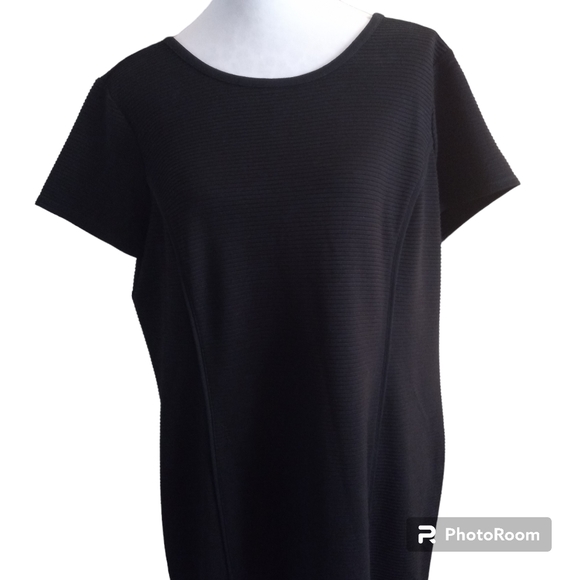 Chico's 3 (16) women's black sheath ribbed crewneck cap sleeve dress - Picture 2 of 12